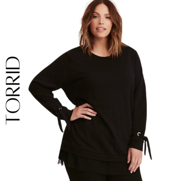 torrid Sweaters - TORRID Black Mesh Bottom Tunic, 0 (12 / L)